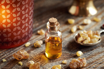 Frankincense essential oil in a bottle