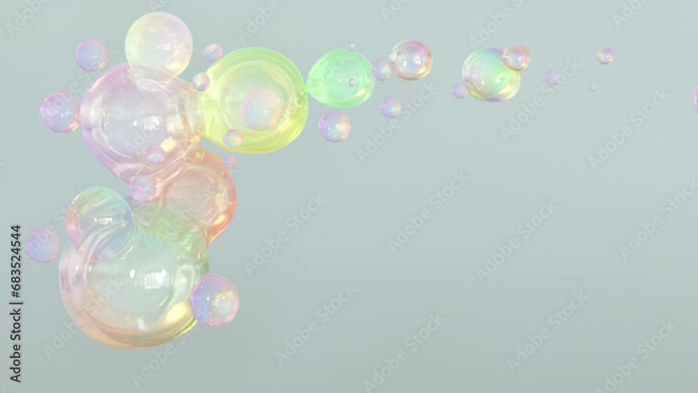 Poster transforming liquid blobs in a metaball animation. 3d abstract colorful metaballs in the background.