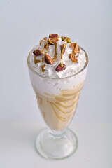  Caramel mocha frappe with foam and coffee beans