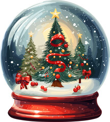 Christmas motif snow globe with festive winter scene, watercolor vector illustration in soft artistic style. AI generated illustration.
