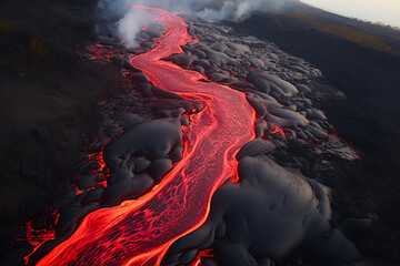 Eternal Fire: Lava Flowing Down the Mountain's Embrace