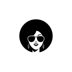 Afro Hair African American Woman with aviator glasses Logo Symbol Design Template Flat Style Vector
