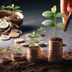 Fototapeta na wymiar Growth concept. Plant growing on coins. Money growth concept.