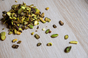 Pistachio heap on wooden table