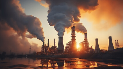 Imagen de instalaciones de una industria química contaminando el aire - obrazy, fototapety, plakaty
