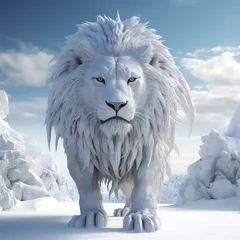 Poster a lion standing in snow © Cornilov