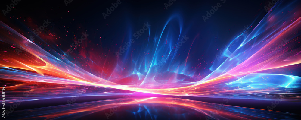 Wall mural abstract neon lines background, pattern of fast motion in futuristic digital space. cyberspace with 