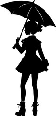 black graphic silhouette of a girl with an umbrella, icon, logo