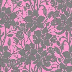 seamless gray pink floral pattern, monochrome ornament, design, texture