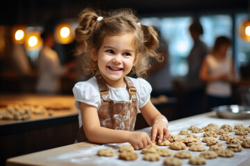 A child's baking class where kids learn to make their own cookies. Concept of culinary education. Generative Ai.
