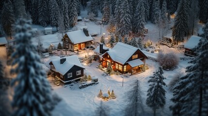 A small town in the middle of a snowy forest