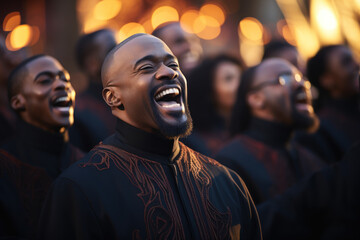 A choir performing gospel music at a MLK Day concert. Concept of music as a unifying force. Generative Ai.