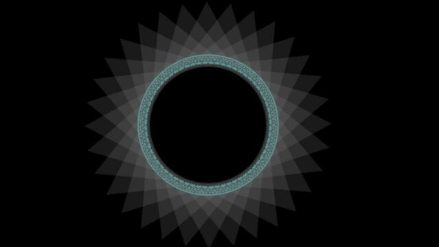 Abstract grey sunburst pattern on black background.