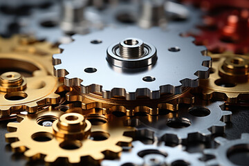 A jigsaw puzzle of interconnected gears, representing the collaborative synergy needed for groundbreaking ideas. Concept of teamwork in innovation. Generative Ai.