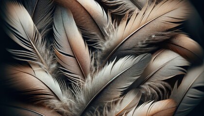 Feather close-up texture background. Delicate and intricate plumes. Lightweight and natural softness. Subtle and varied hues.