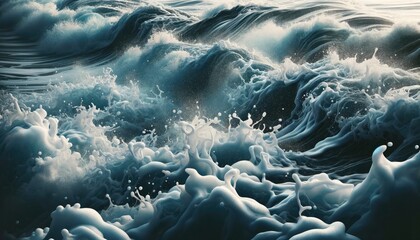 Fototapeta na wymiar Frothy ocean wave texture background. Bubbling and foamy crests. Powerful and rhythmic seawater. Endless and hypnotic motion.