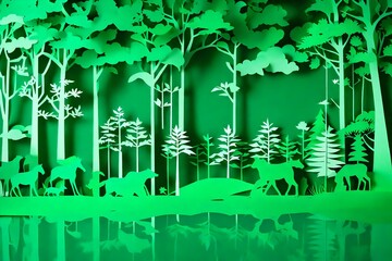 Paper Silhouette Forest Scene (Emerald Green)