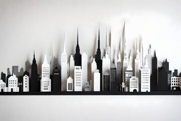 Craft a city skyline silhouette in black against a white backdrop