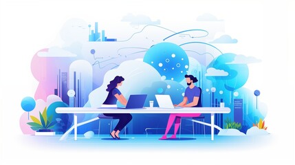Illustration capturing remote collaboration participation, ideal for conveying teamwork and technology-enabled collaboration. Perfect for creative projects representing the modern workplace.