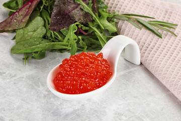 Red caviar in the bowl