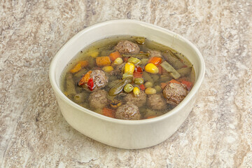 Tasty dietary soup with meatballs