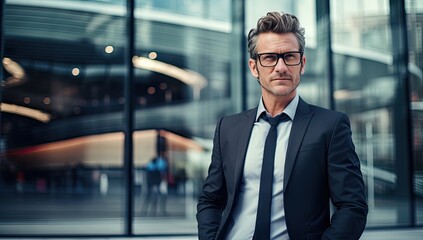 Fototapeta premium Mature Corporate Leader in Modern Cityscape