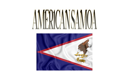 Illustration of the flag of American Samoa. with 3d inscription of the name of American Samoa. For use in educational proposals or video illustrations. Transparent background.