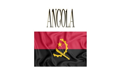 Illustration of the flag of Angola. with 3d inscription of the name of Angola. For use in educational proposals or video illustrations. Transparent background.