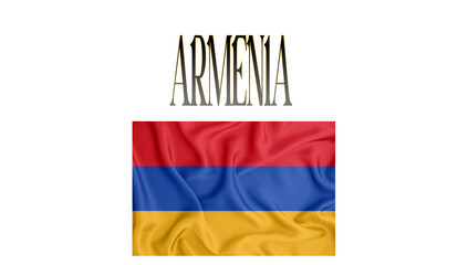 Illustration of the flag of Armenia. with 3d inscription of the name of Armenia. For use in educational proposals or video illustrations. Transparent background.