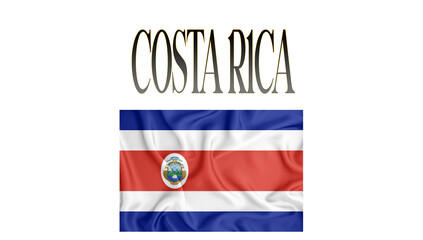 Illustration of the flag of Costa Rica. with 3d inscription of the name of Costa Rica. For use in educational proposals or video illustrations. Transparent background.