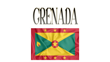 Illustration of the flag of Grenada. with 3d inscription of the name of Grenada. For use in educational proposals or video illustrations. Transparent background.