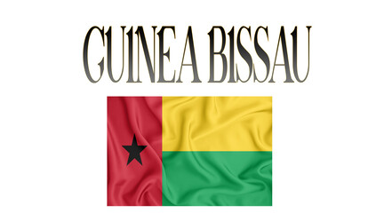 Illustration of the flag of Guinea Bissau. with 3d inscription of the name of Guinea Bissau. For use in educational proposals or video illustrations. Transparent background.
