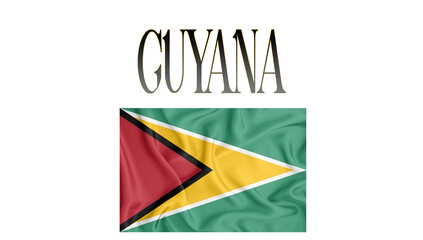 Illustration of the flag of Guyana. with 3d inscription of the name of Guyana. For use in educational proposals or video illustrations. Transparent background.