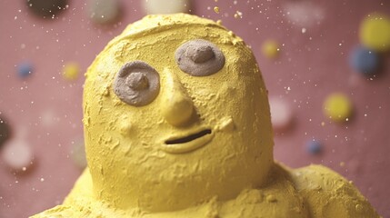 A fairy tale character with a silly face made from clay, plasticine or other material. Illustration for cover, card, postcard, interior design, banner, poster, brochure or presentation.