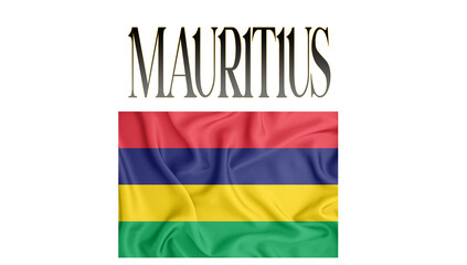 Illustration of the flag of Mauritius with 3d inscription of the name of Mauritius. For use in educational proposals or video illustrations. Transparent background.