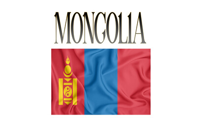 Illustration of the flag of Mongolia with 3d inscription of the name of Mongolia. For use in educational proposals or video illustrations. Transparent background.