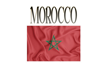 Illustration of the flag of Morocco with 3d inscription of the name of Morocco. For use in educational proposals or video illustrations. Transparent background.
