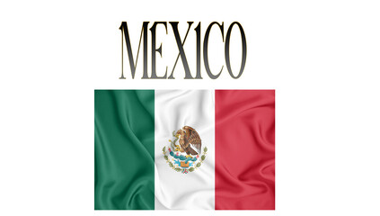 Illustration of the flag of Mexico with 3d inscription of the name of Mexico. For use in educational proposals or video illustrations. Transparent background.