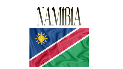 Illustration of the flag of Namibia with 3d inscription of the name of Namibia. For use in educational proposals or video illustrations. Transparent background.