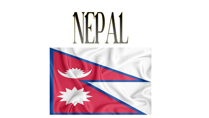 Illustration of the flag of Nepal with 3d inscription of the name of Nepal. For use in educational proposals or video illustrations. Transparent background.