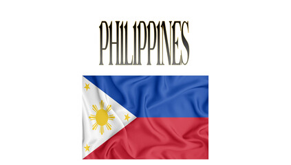 Illustration of the flag of Philippines with 3d inscription of the name of Philippines. For use in educational proposals or video illustrations. Transparent background.