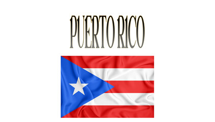 Illustration of the flag of Puerto Rico with 3d inscription of the name of Puerto Rico. For use in educational proposals or video illustrations. Transparent background.