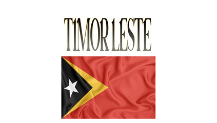 Illustration of the flag of Timor Leste with 3d inscription of the name of Timor Leste. For use in educational proposals or video illustrations. Transparent background.