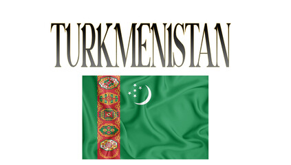 Illustration of the flag of TURKMENISTAN with 3d inscription of the name of TURKMENISTAN. For use in educational proposals or video illustrations. Transparent background.