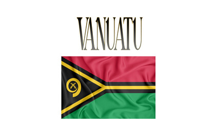 Illustration of the flag of Vanuatu with 3d inscription of the name of Vanuatu. For use in educational proposals or video illustrations. Transparent background.