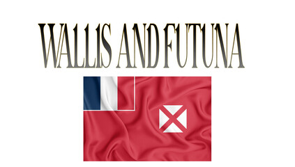 Illustration of the flag of Wallis and Futuna with 3d inscription of the name of Wallis and Futuna. For use in educational proposals or video illustrations. Transparent background.
