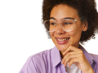 Happy  woman with new eyeglasses to fix poor eyesight