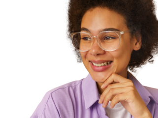 Happy  woman with new eyeglasses to fix poor eyesight