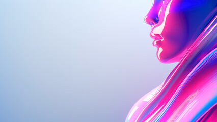 Cropped image of a futuristic woman, skin in iridescent neon colors