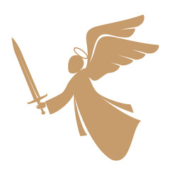 The silhouette of an angel with a sword is fighting. Vector flat illustration